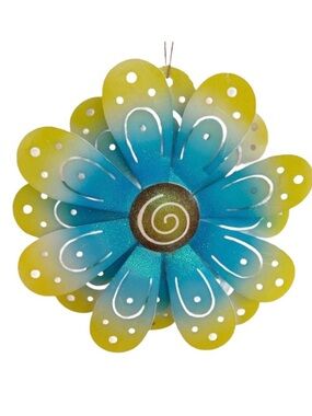 RECYCLED ~ Blue and Yellow Metal Decorative Hanging Flower Decor